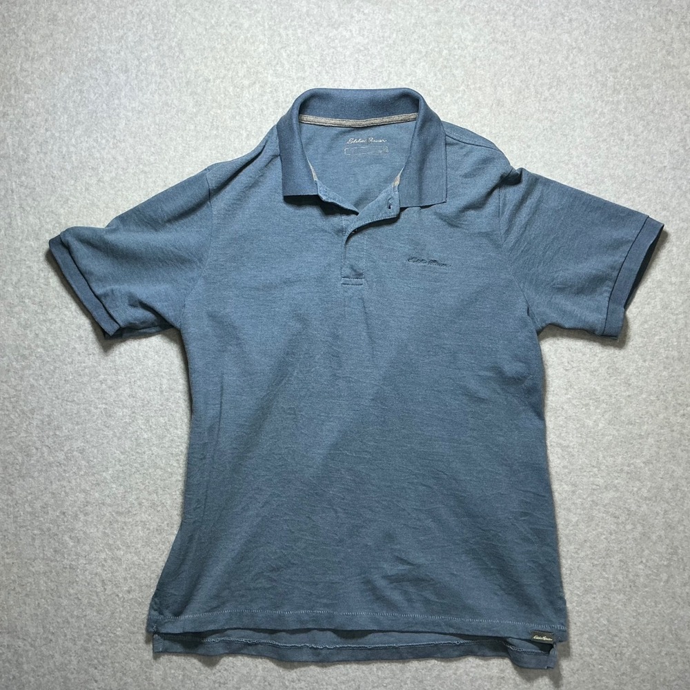 Eddie Bauer Mens Large Blue Short Sleeve Pique Polo Shirt Classic Fit Heathered
